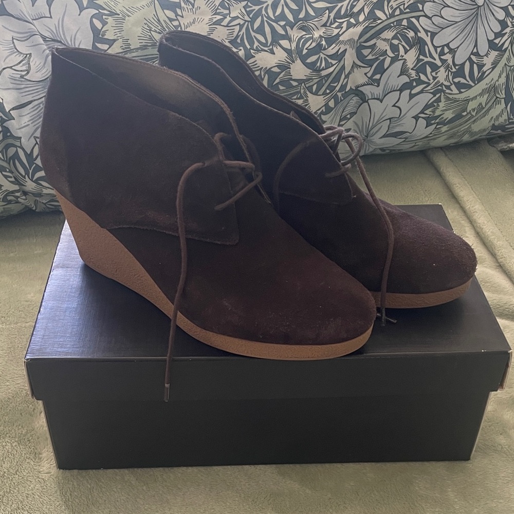 Talbots Dark Brown Suede Wedge Ankle Boots